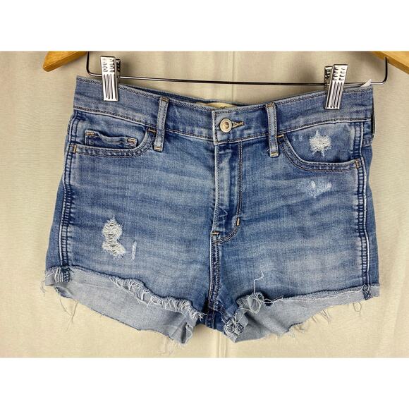 Hollister Short-Short High Rise Womens sz 1 w25 Distressed Cut-Off Jean Denim - Picture 1 of 8